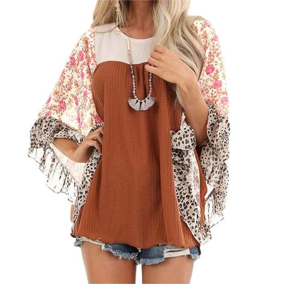 Womens Long Sleeve Shirts Fashion Color Matching Leopard Print Floral Crew Neck T Shirt 2025 Fall Work Tee Pullover Outfits