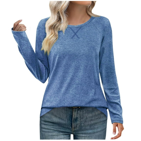 Womens Long Sleeve Shirts Fashion Crewneck Tops Loose Tunic Blouses Lightweight Pullover Tees