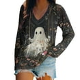 thumbnail image 1 of Womens Long Sleeve Shirts Fashion Halloween Printed Loose Blouses Fall Casual V-Neck Pullover Halloween Holiday Costume TShirt Tops, 1 of 5