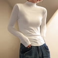 thumbnail image 1 of Womens Long Sleeve Shirts Fleece Lined Leggings Women's Half-high Collar Bottom Shirt For Women Shoulder Long Sleeve T-shirt Top Bottom Long Sleeve Top,White,XL, 1 of 5