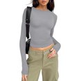 thumbnail image 1 of Womens Long Sleeve Shirts Going Out Crop Tops Basic Layering Workout Crewneck Slim Fitted Tops, 1 of 3