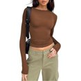 thumbnail image 1 of Womens Long Sleeve Shirts Going Out Crop Tops Basic Layering Workout Crewneck Slim Fitted Tops, 1 of 3