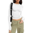 thumbnail image 1 of Womens Long Sleeve Shirts Going Out Crop Tops Basic Layering Workout Crewneck Slim Fitted Tops, 1 of 3