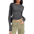 thumbnail image 1 of Womens Long Sleeve Shirts Going Out Crop Tops Basic Layering Workout Crewneck Slim Fitted Tops, 1 of 3