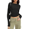 thumbnail image 1 of Womens Long Sleeve Shirts Going Out Crop Tops Basic Layering Workout Crewneck Slim Fitted Tops, 1 of 3