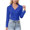 thumbnail image 1 of Womens Long Sleeve Shirts Lapel Collared Button Down Tops Casual Loose Stretch Solid Color T-Shirt for Business Work Spring, 1 of 5