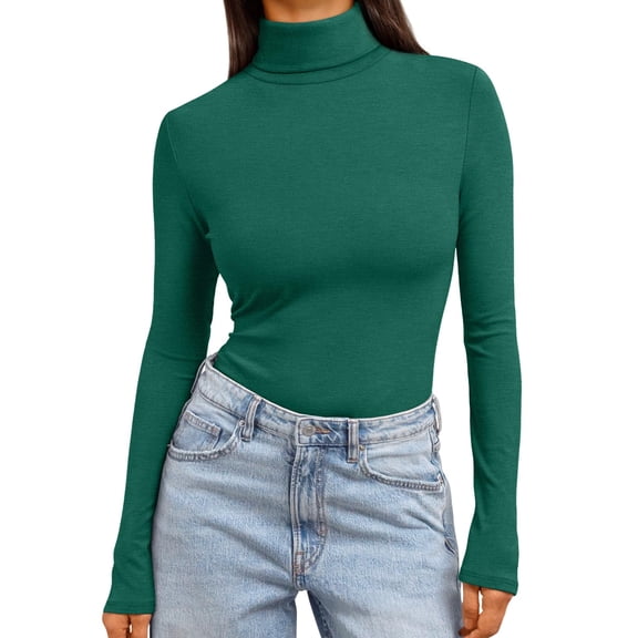 Womens Long Sleeve Shirts Mock Turtleneck Fall Fashion Basic Thermal Underwear Tops Winter Clothes 2025 Green XL
