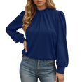 thumbnail image 1 of Womens Long Sleeve Shirts Pleated Crew Neck Tops Loose Fit Color: Blue Size: M, 1 of 5