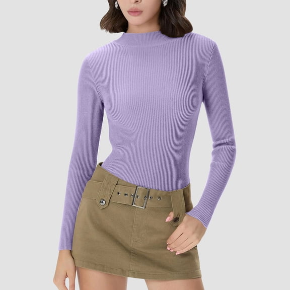 Womens Long Sleeve Shirts Slim Fit Bottoming Blouses Solid Pitted Knitted Tshirts Fashion Ribbed Basic Tops Winter Clothes