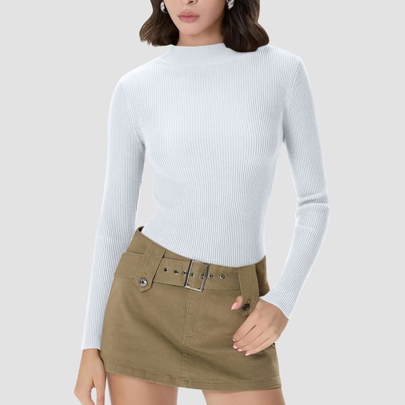 Womens Long Sleeve Shirts Slim Fit Bottoming Blouses Solid Pitted Knitted Tshirts Fashion Ribbed Basic Tops Winter Clothes