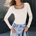 thumbnail image 1 of Womens Long Sleeve Shirts Square Neck Slim Fit Basic Tops Ribbed Tee Beige XXL, 1 of 4