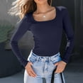 thumbnail image 1 of Womens Long Sleeve Shirts Square Neck Slim Fit Basic Tops Ribbed Tee Navy XL, 1 of 4