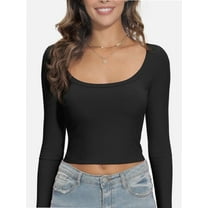 Womens Long Sleeve Shirts Square Neck Tops Fitted Casual Basic Tees Slim Fit Fall Outfits Fashion Clothes