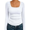 thumbnail image 1 of Womens Long Sleeve Shirts Square Neck Tops Ribbed Knit Basic Crop Tops Fall Outfits Fashion Clothes White L, 1 of 8