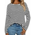 thumbnail image 1 of Womens Long Sleeve Shirts Striped Color Block Tops Fall Fashion Clothing Crewneck Tee Blouses Black & White XXL, 1 of 8