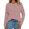 thumbnail image 1 of Womens Long Sleeve Shirts Striped Color Block Tops Fall Fashion Clothing Crewneck Tee Blouses Red & White M, 1 of 8