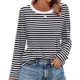 thumbnail image 1 of Womens Long Sleeve Shirts Striped Color Block Tops Fall Fashion Clothing Ribbed Crewneck Tee Blouses, 1 of 11