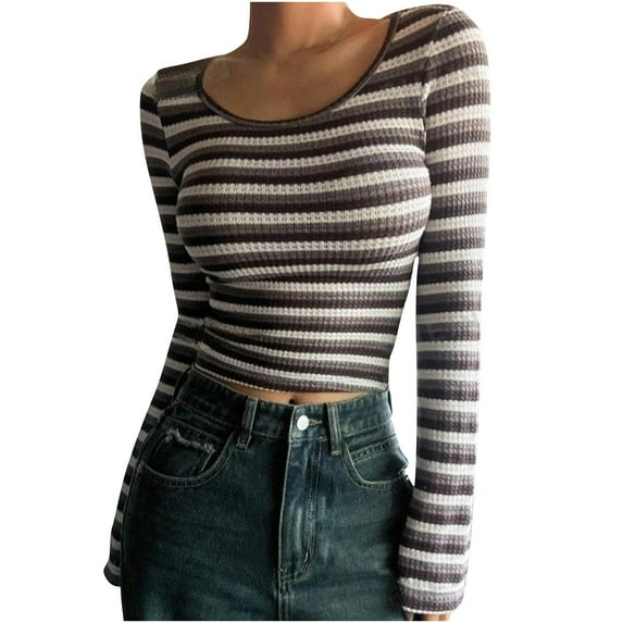 Womens Long Sleeve Shirts Striped Tops Teen Girls Streetwear Y2k Clothes