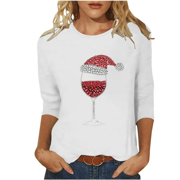 Womens Long Sleeve Shirts Tops Crewneck Printed Casual Fashion Fall Clothes for Women Tees Blouses White S