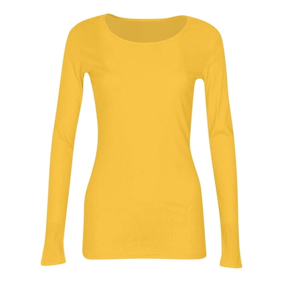 Womens Long Sleeve Shirts Tops Going Out Tops for Fall Long Sleeve Lightweight Tops Ribbed Crew Neck Shirts Winter Trendy Travel Clothes Shirts Blouses for Women Dressy Casual