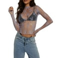 thumbnail image 1 of Womens Long Sleeve Shirts Tops Lace Undershirt Lace Long Sleeve Tops for Mesh Top Thumb Hole See Through Pullover Blouses Shirts Blouses for Women Dressy Casual, 1 of 4