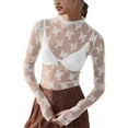 thumbnail image 1 of Womens Long Sleeve Shirts Tops Lace Undershirt Lace Long Sleeve Tops for Mesh Top Thumb Hole See Through Pullover Blouses Shirts Blouses for Women Dressy Casual, 1 of 4