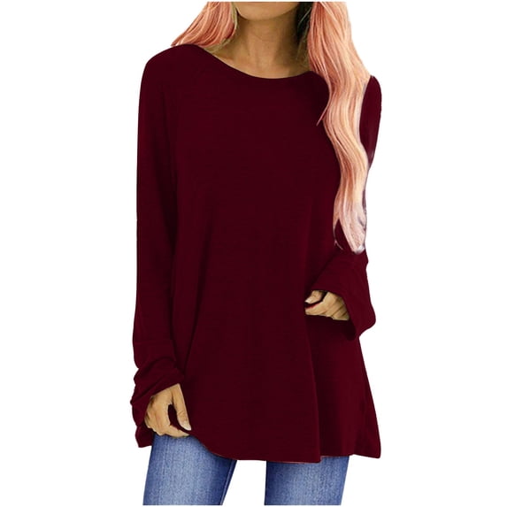 Womens Long Sleeve Shirts Tops Long Shirt Oversize Basic Long Sleeve Pullover Tunic Crew Neck V Neck Long Sleeve Top Casual Plain Tops Spring Summer Cotton Shirts Blouses for Women Dressy Casual