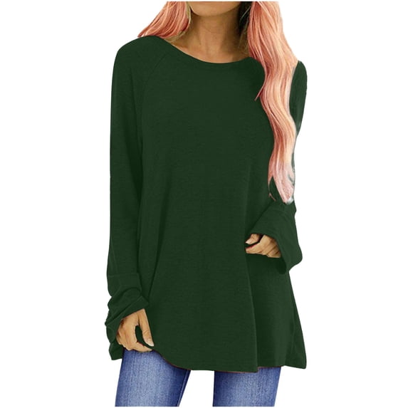 Womens Long Sleeve Shirts Tops Long Shirt Oversize Basic Long Sleeve Pullover Tunic Crew Neck V Neck Long Sleeve Top Casual Plain Tops Spring Summer Cotton Shirts Blouses for Women Dressy Casual