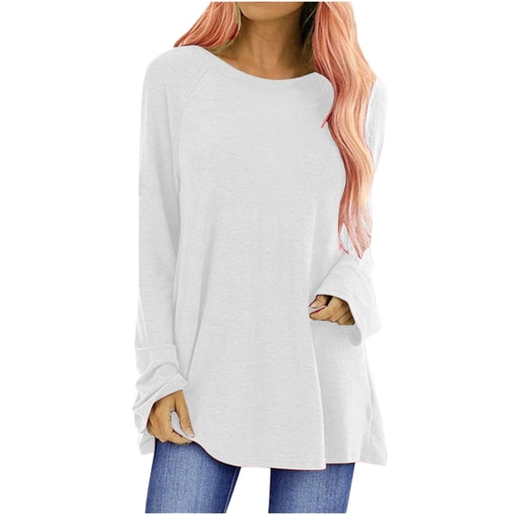 Womens Long Sleeve Shirts Tops Long Shirt Oversize Basic Long Sleeve Pullover Tunic Crew Neck V Neck Long Sleeve Top Casual Plain Tops Spring Summer Cotton Shirts Blouses for Women Dressy Casual