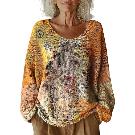 Womens Long Sleeve Shirts Tops Pattern Printed Casual Pullover Sweater Shirts Blouses for Women Dressy Casual