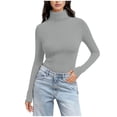 thumbnail image 1 of Womens Long Sleeve Shirts Tops Solid Color High Neck Regular Long Sleeve Crewneck T Shirt Shirts Blouses for Women Dressy Casual, 1 of 7