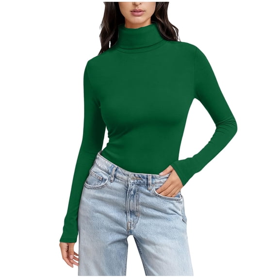 Womens Long Sleeve Shirts Tops Solid Color High Neck Regular Long Sleeve Crewneck T Shirt Shirts Blouses for Women Dressy Casual
