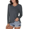 thumbnail image 1 of Womens Long Sleeve Shirts Tops V Neck Thin Long Sleeved Casual Slim Fit Base To Wear A Solid Color T Shirt Top Shirts Blouses for Women Dressy Casual, 1 of 4