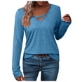 thumbnail image 1 of Womens Long Sleeve Shirts V Neck Criss Cross Solid Color Blouses Loose Casual Fall Lightweight Tunic Tops, 1 of 6
