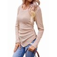 thumbnail image 1 of Womens Long Sleeve Shirts V Neck Ribbed Knit Slim Fit Light-Weight Sweater Fall Dressy Casual Tops Apricot L, 1 of 8