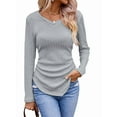 thumbnail image 1 of Womens Long Sleeve Shirts V Neck Ribbed Knit Slim Fit Light-Weight Sweater Fall Dressy Casual Tops Grey L, 1 of 9
