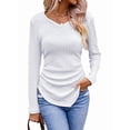 thumbnail image 1 of Womens Long Sleeve Shirts V Neck Ribbed Knit Slim Fit Light-Weight Sweater Fall Dressy Casual Tops White XXL, 1 of 8