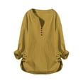 thumbnail image 1 of Womens Long Sleeve Shirts V Neck Side Button Loose Cotton Linen Long Sleeve Blouses Oversized Tshirts for Women, 1 of 3