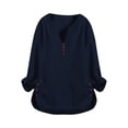 thumbnail image 1 of Womens Long Sleeve Shirts V Neck Side Button Loose Cotton Linen Long Sleeve Blouses Oversized Tshirts for Women, 1 of 3