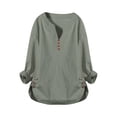 thumbnail image 1 of Womens Long Sleeve Shirts V Neck Side Button Loose Cotton Linen Long Sleeve Blouses Oversized Tshirts for Women, 1 of 3