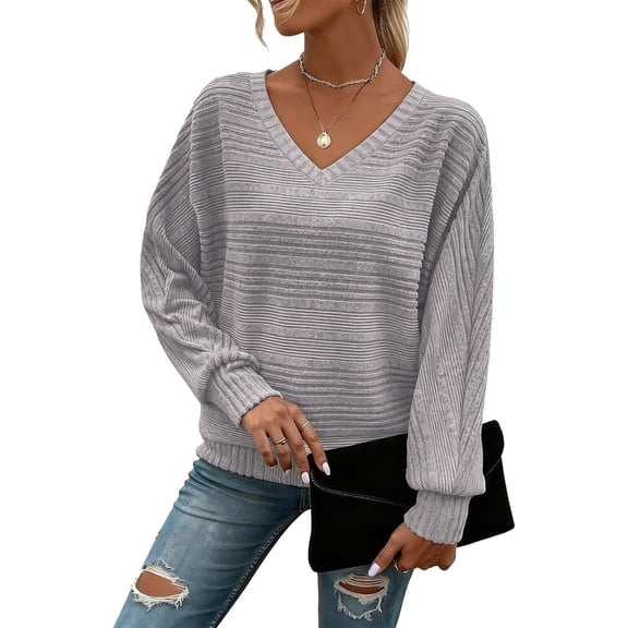 Womens Long Sleeve Shirts V Neck Tunic Tops Pullover Sweaters Business Casual Blouses Fall Fashion Tops Light Gray 2XL