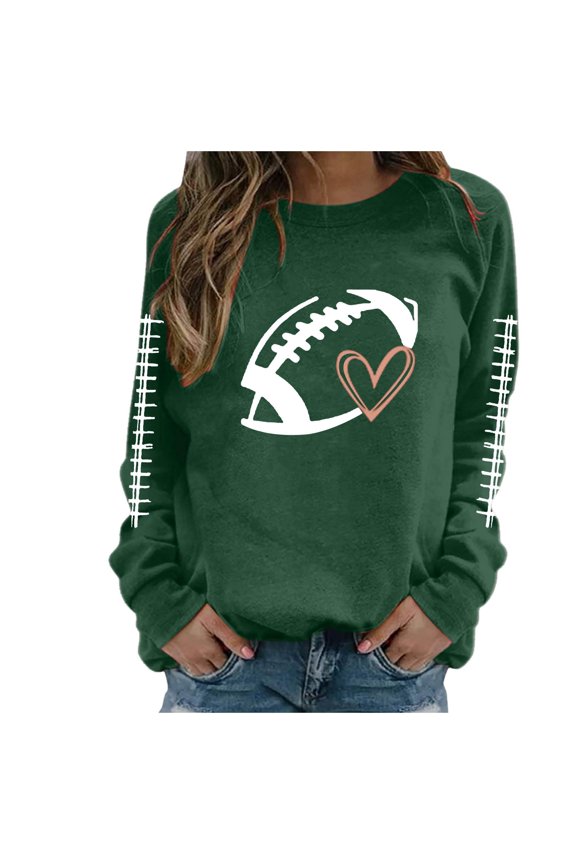 Womens Long Sleeve Shirts Winter Fall Loose Fit Crew Neck Rolled One Shoulder with Pocket Love Printed Leisure Cotton Tops Tunic Tops(Dark Green,S)