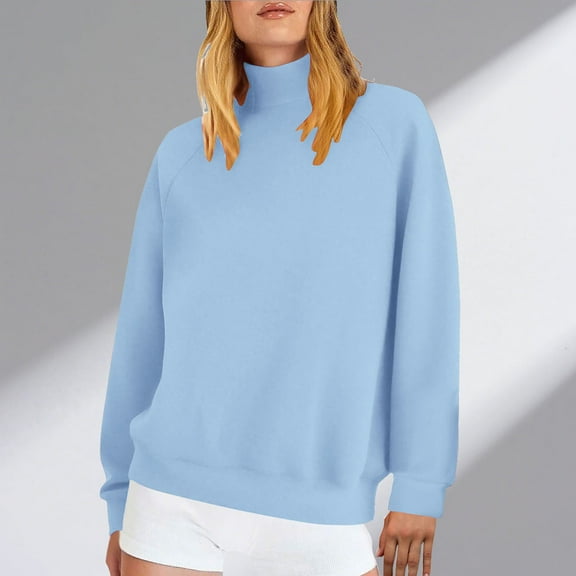 Womens Long Sleeve Shirts, Women's Casual Fashion Solid Color Loose Turtleneck Pocket Long Sleeve Blouse Sweatshirts, Fall Clothes