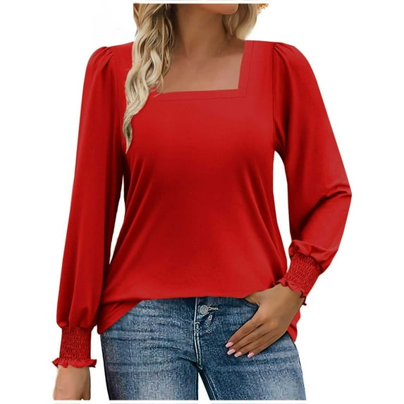 Womens Long Sleeve Shirts, Women's Casual Fashion Square-Neck Fall/Winter Long Sleeved Loose Blouses Shirts Tops, Fall Clothes
