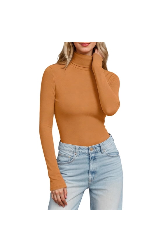 Womens Long Sleeve Shirts Women's Tops Long Sleeve High Neck Knit Solid Color Basic Stretch Casual Shirt Soft Comfortable Tunic Blouse