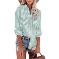 thumbnail image 1 of Womens Long Sleeve Shirts with Pockets Trendy Button Up Collared Long Sleeve Tops Ladies Casual Stripe Printed Loose Comfort Blouses, 1 of 8