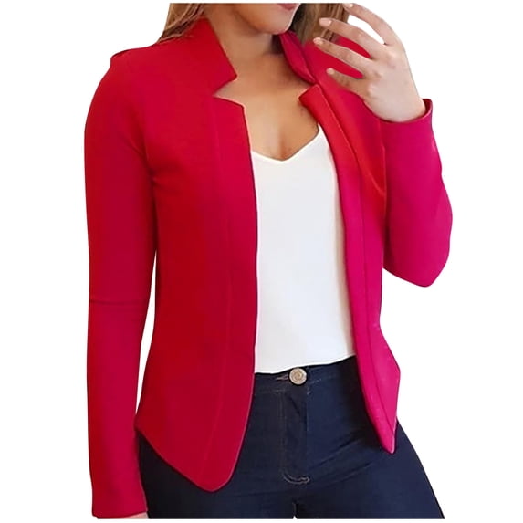 Womens Long Sleeve Short Blazers Jackets Business Causal Notch Collar Open Front Suit Jacket Dressy Slim Fit Work Office Cardigan Coats