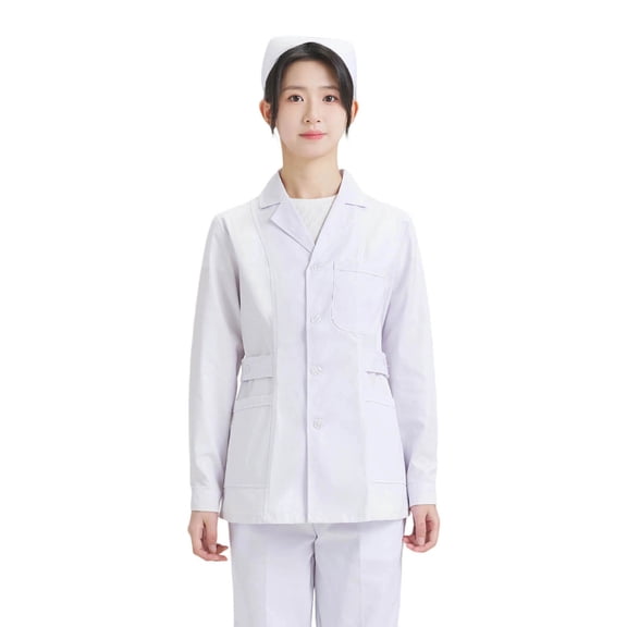 Womens Long Sleeve Short Lab Coat Scrub Set Medical Uniform Multi Pocket Lightweight Summer Easy Care 2 Piece White M
