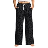 Womens Long Sleeve Sleep Pants Leopard Print Lounge Pajama Bottoms Wide ...