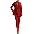 thumbnail image 1 of Womens Long Sleeve Solid Suit Set - Elegant Blazer & Pants with Pockets - Polyester Formal Outfit, S-XXL, Autumn/Winter, 1 of 4